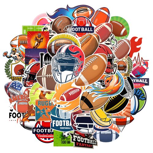 50pcs American Football Stickers Bulk: Football Helmet Stickers Cartoon Sports Stickers College Football Stickers Vinyl Waterproof Stickers Scrapbook Stickers for Water Bottles Laptop Planner Dairy