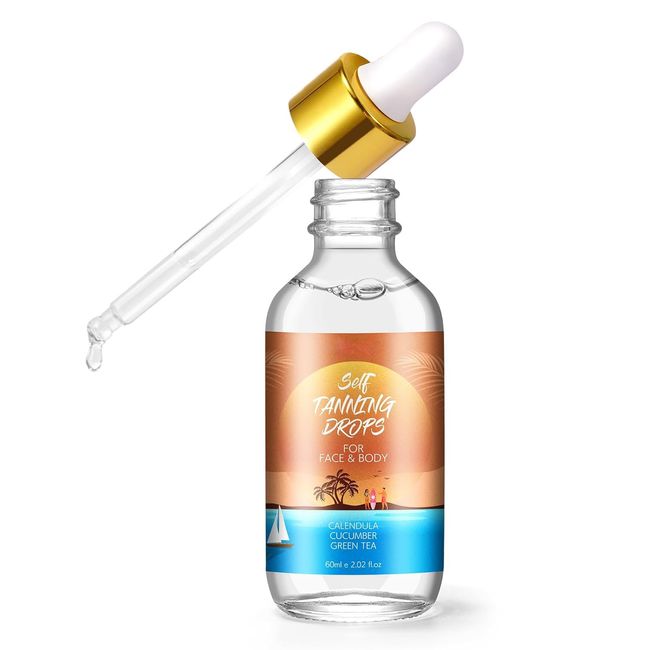 Self Tanning Drops for Face and Body, Self Tanner Drops Bronzing Drops, Natural Sunless Fake Tan Face Tanning Drops, Face Tanning Drops to Add to Moisturizer for Radiant Natural Glow, 2.02 Fl Oz