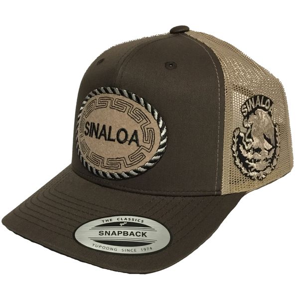 Capsnmore Sinaloa 2 Logos Hat Brown Khaki Mesh Trucker