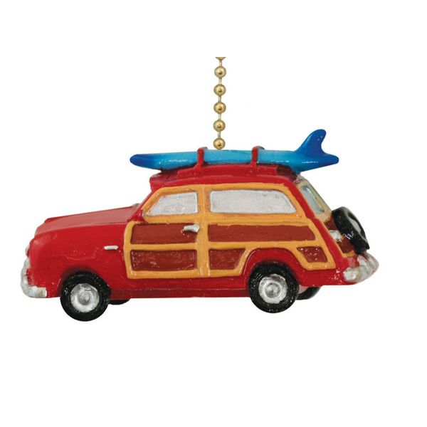 Clementine Retro Woody Red Surf Wagon Beach Surfing Ceiling Fan Pull