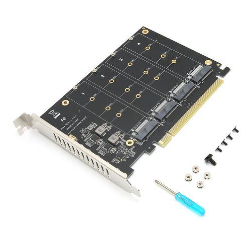 M.2 NVME to PCIE X16 Adapter Card, PH44 4 Port M Key Hard Drive Converter Reader Expansion Card, High Speed 4 x 32Gbps NVMe to PCIE Host Controller Expansion Card (ph44)