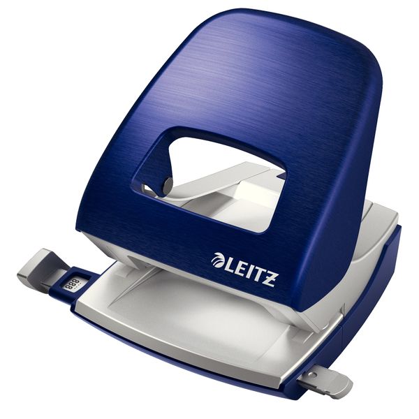 Leitz Hole Punch, 30 Sheets, Guide Bar with Format Markings, Metal, Style Range, 50060069 - Titan Blue