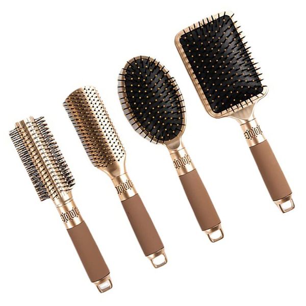 4 Pcs Hair Brush Set Anti Static Massage Oval Comb Air Cushion Vent Hair Brush Detangling Paddle Hairbrush for Women Men All Wet or Dry Hair Styling, Add Shine, Massage (Golden)