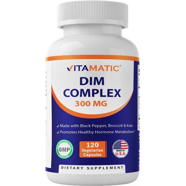 Vitamatic DIM Supplement Complex for Women & Men - 300mg - 120 Veg Capsules - Made with Black Pepper, Broccoli Powder & Kale Powder - Non-GMO & Gluten Free - Supports Hormonal Balance