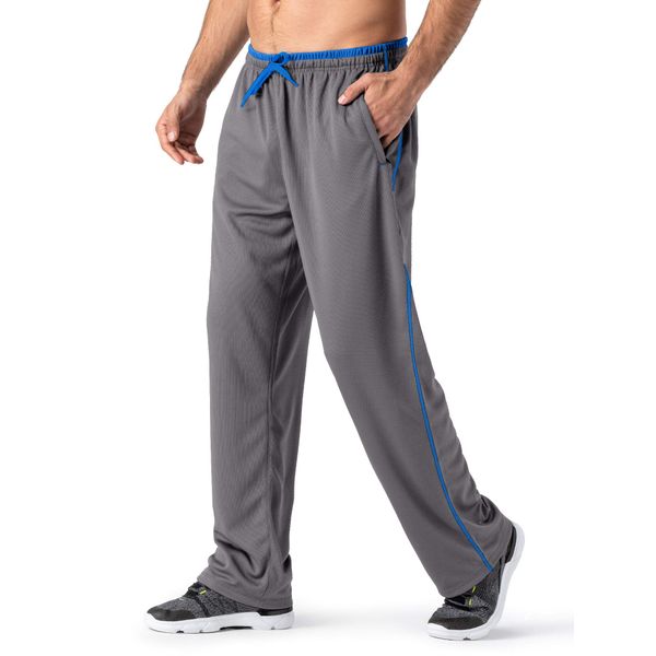 MAGNIVIT Men's Training Pants Lightweight Track Mesh Sweats Pant with Zippered Pocket Grey/Blue