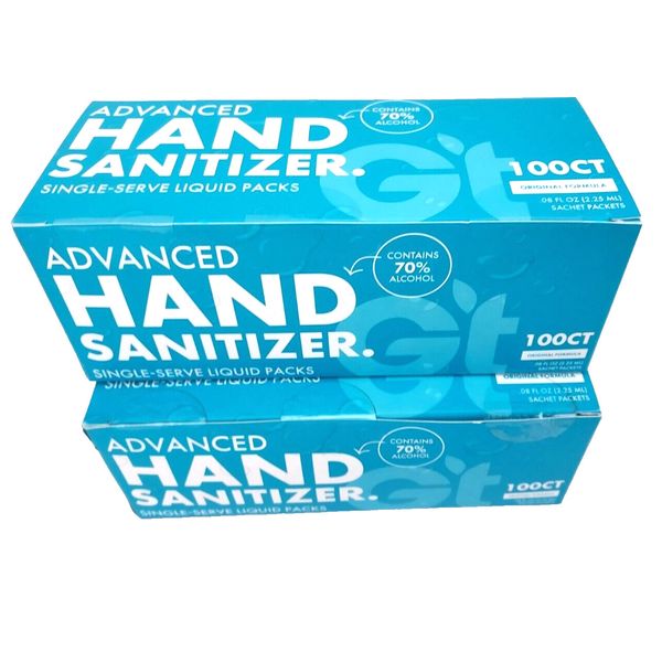 Advanced Hand Sanitizer 2 boxes Each Have  100 single serve LIQUID   packets