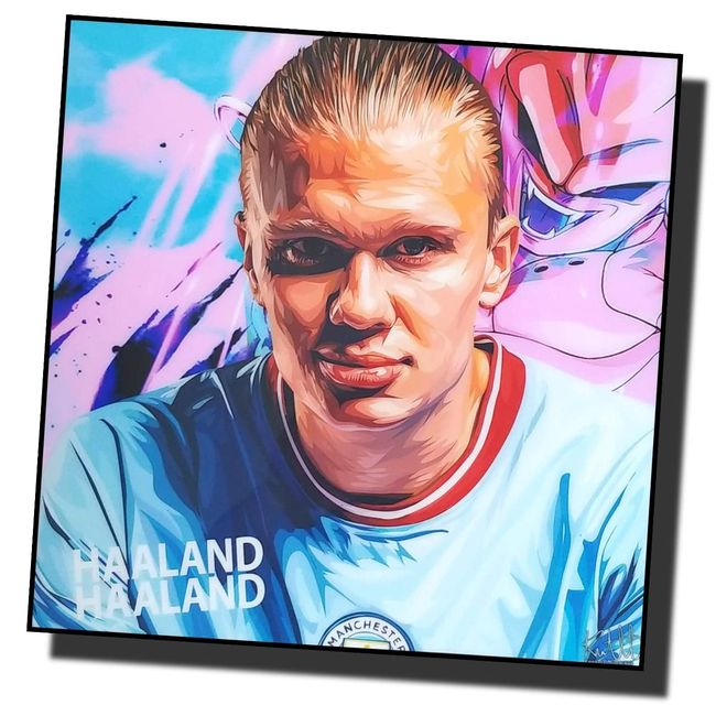 Famous Popart Gallery Arling Harland Manchester City Overseas Soccer Art Panel Wooden Wall Hanging Poster Decor Soccer Goods (10.2 x 10.2 inches (26 x 26 cm), Art Panel Only)