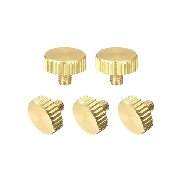 sourcing map Knurled Thumb Screws, M3x4mm Flat Brass Bolts Grip Knobs Fasteners for PC, Electronic, Mechanical 5Pcs