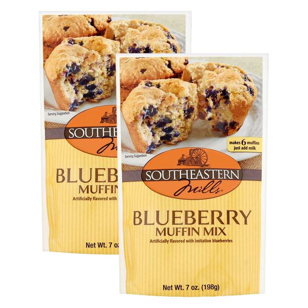 Southeastern Mills Blueberry Muffin Mix, Makes 6 Muffins Per Pouch, Just Add Milk, 7-Ounce Pouch (Pack of 2)