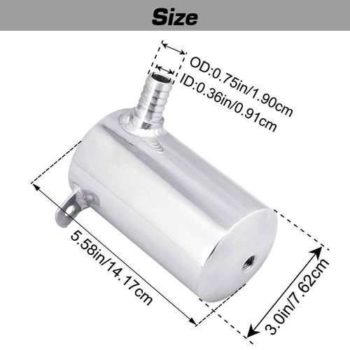 SPELAB Oil Catch Can Breather Tank Reservoir 0.5L Polished Aluminum with 19mm 3/4” Barb Inlet Outlet Silver