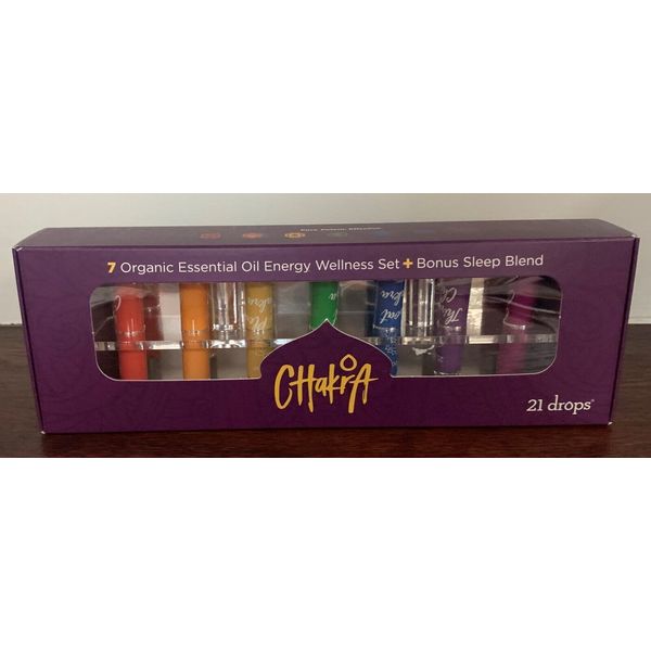 Chakra 21 Drops Organic Energy & Wellness Essential Oil 7pc Set with Stand