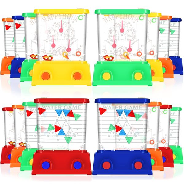 Zhanmai 16 Pcs Handheld Water Game Arcade Water Ring Water Tables for Fish Rings Basketball Game Fun Christmas Gifts for Kids Adults, Without Water(Cute,Orange, Green, Yellow, Red, and Blue)