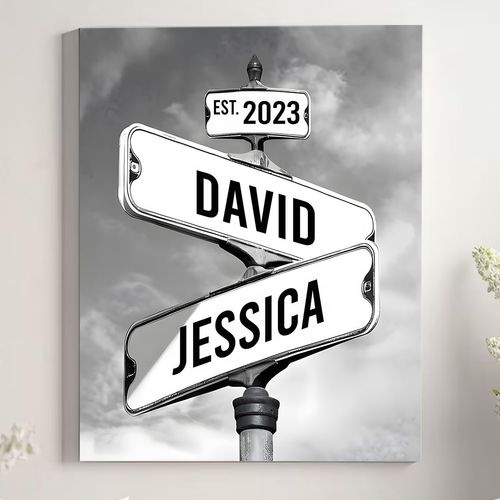 Personalized Vintage Street Sign For Couples Canvas, Best Gift For Сouple, Christmas Gifts for Her Him, Valentines Day Gift for Girlfriend Boyfriend, Wedding Anniversary Street Art Canvas Or Poster