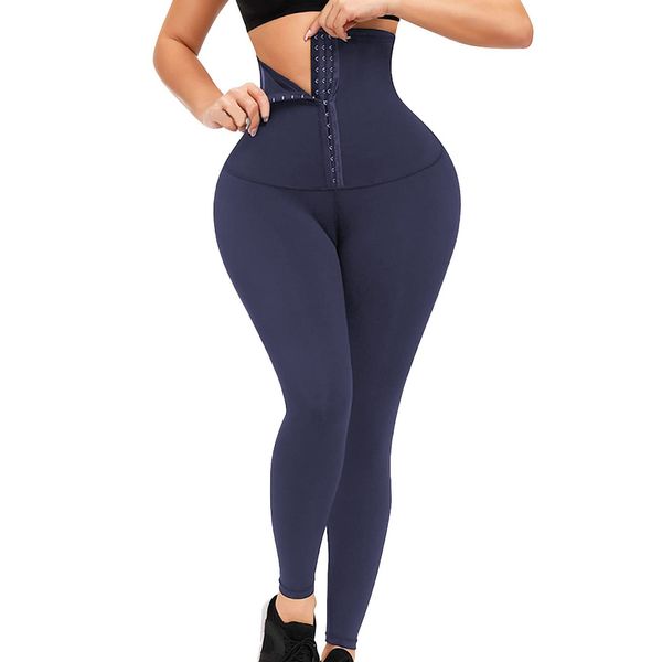 JGS1996 High Waisted Corset Waist Leggings Body Shaper for Women Tummy Control Shapewear Yoga Pants Plus Size Tights A-Navy Blue