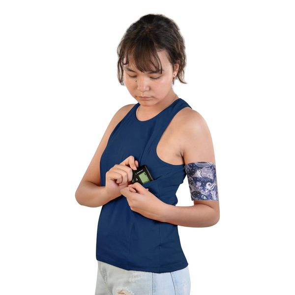 Dia-T.Top - Women's Diabetic Tank Top with 2 Pockets for Insulin Pump: Medtronic, Ypsopump, Dana RS, Tandem, Accu-chek & Other Brands (S)