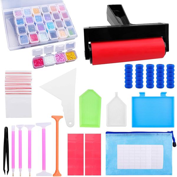 5D Diamond Painting Tools ＆Accessories, 85Pcs DIY Diamond Art Accessories Kits with Diamond Painting Roller, Point Drill Pens and Diamond Embroidery Storage Box for Adults and Kids