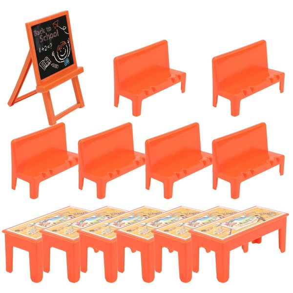 Plastic Dollhouse Furniture 13pcs Miniature Classroom Furniture Accessories Plastic Dollhouse Desk and Chair Blackboard Model Mini Classroom Desk Accessory Miniature Dollhouse Kit