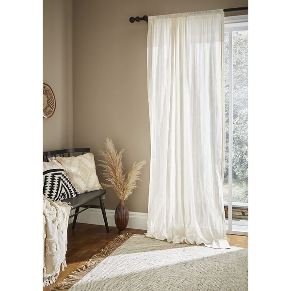 Pineapple Elephant Zofia Broderie Cotton Anglaise 55x48 Inch Tab Top Voile Curtain Panel Natural