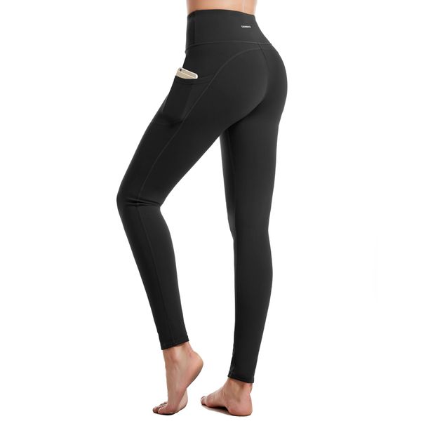 CAMBIVO Yoga Pants for Women, Gym Leggings Workout Leggings with Pockets, High Waisted Women Sports Running Tights Black