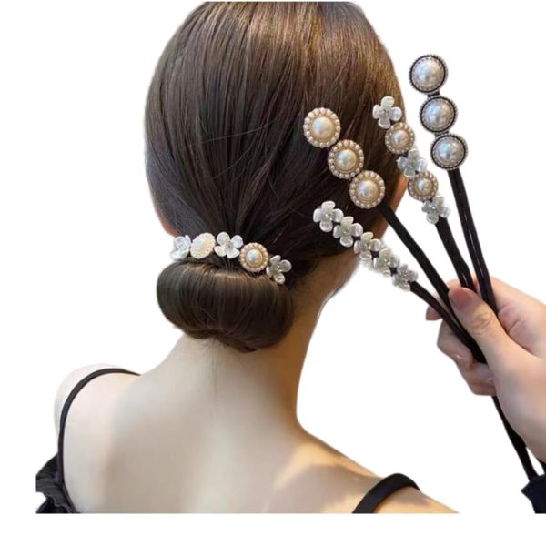 4 Stücke Blume Perle Haarknoten macher Twist Stirnband Donut-Brötchen-Maker Lazy Frisur Zubehör für Frauen Mädchen