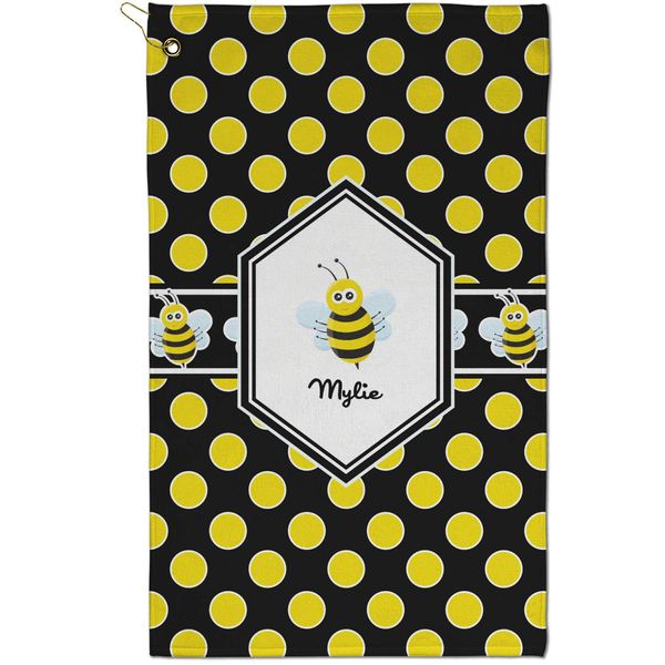 RNK Shops Personalized Bee & Polka Dots Golf Towel - Poly-Cotton Blend - Small w/Name or Text