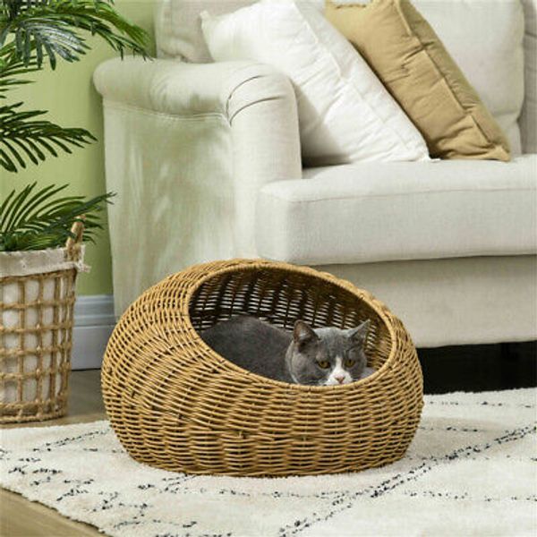 Cozy Ratten Cat Bed Soft Plush Cushion Pet Bed for Cats and Kittens