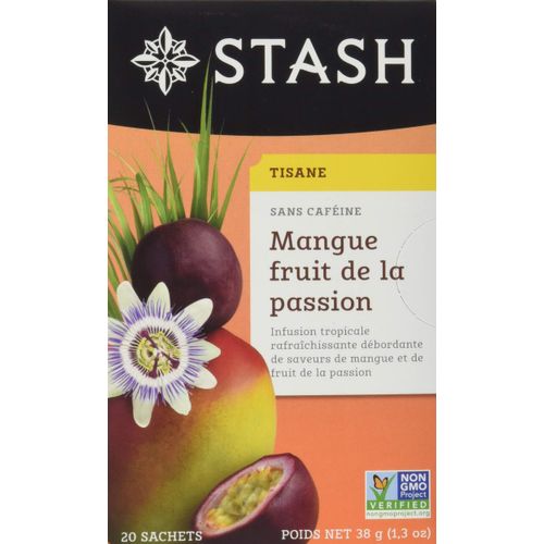 Stash Tea Mango Passionfruit Herbal Tea - Naturally Caffeine Free, Non-GMO Project Verified Premium Tea with No Artificial Ingredients, 20 Count (Pack of 6) - 120 Bags Total