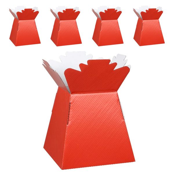 Flower Bouquet Boxes Florist Packaging Gift Craft Box Vase – Holder for Flowers, Bouquets, Plants, Sweets – Decoration for Wedding, Birthday, Anniversary, Floral Arrangement – Pack of 5 – Red