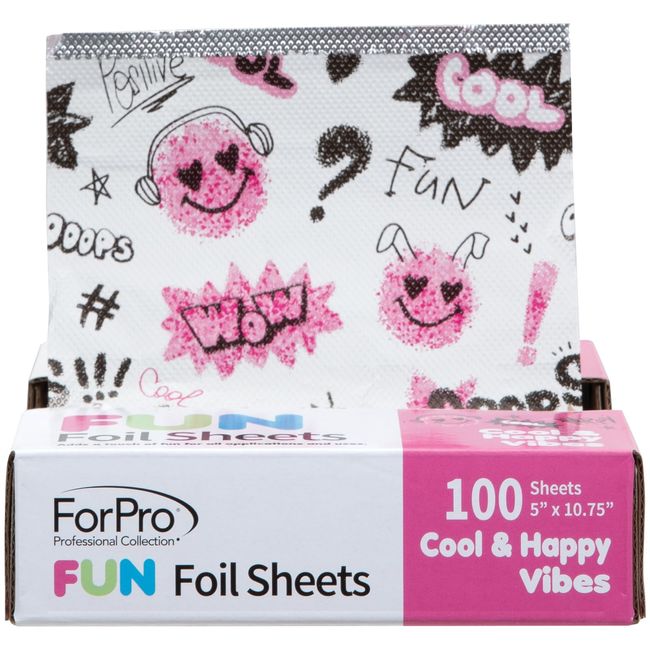 ForPro FUN Cool & Happy Vibes Foil Sheets, Aluminum Foil, Pop-Up Foil Dispenser, Hair Foils for Color Application and Highlighting Services, Food Safe, 5” W x 10.75” L, 100-Count