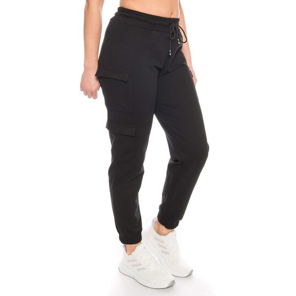 Damen Jogging Hose Jogginghose High Waist Baumwolle lang freizeithose Trainingshose Joggpants fitnesshose Jogpant stretch Sporthose Yogahose Jogger Yoga sport sexy Cargohose cargo-joggers Schwarz S