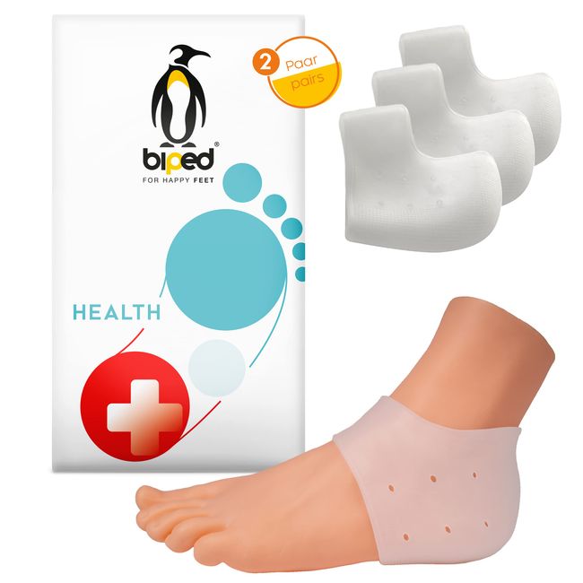 biped HEALTH 2 Paar Fersenschutz Gel Pads bei Fußschmerzen- Silikon Fersen Polster für trockene, rissige Haut, Fersenschmerzen, Schrunden, Fersensporn und Achillessehnen Schmerzen z2800(transparent)