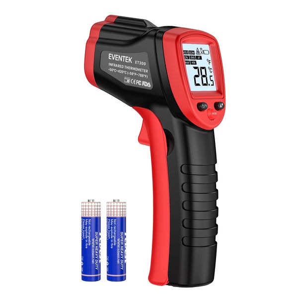 Eventek Infrared Thermometer Temperature Gun -58°F~788°F (-50°C~420°C), IR Laser Thermometer Gun for Cooking, Pizza Oven, Grill, Griddle, Engine with Adjustable Emissivity & Max Min (NOT for Humans)