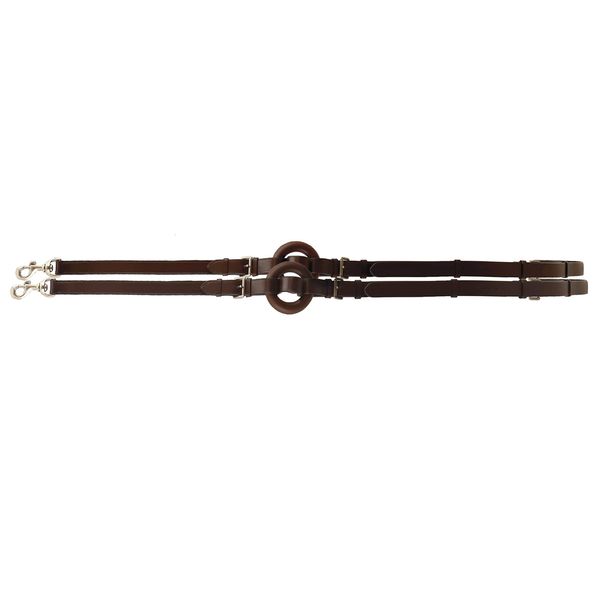 Grewal Equestrian Havana Adjustable Leather Side Reins with Rubber Ring