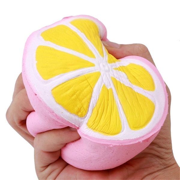 Jumbo Squishies by Gyoby - Super Soft Kawaii Squishy Toys - Slow Rising Lemon Fruit Stress Reliever Fidget - Anti-Stress Squeeze Toy for Kids and Adults - Cute and Soft Squishies (Pink)