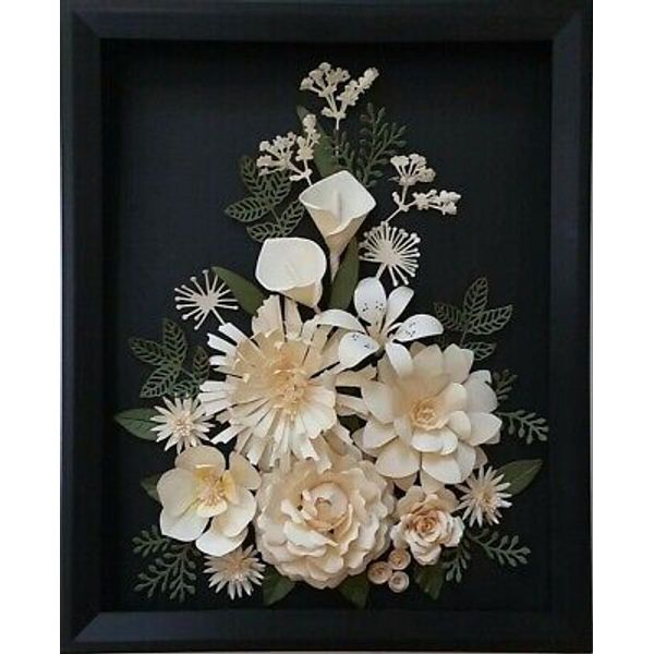 3D Wall Art Shadow Box Framed Lilies Mums Flower Arrangement Home Nursery Decor