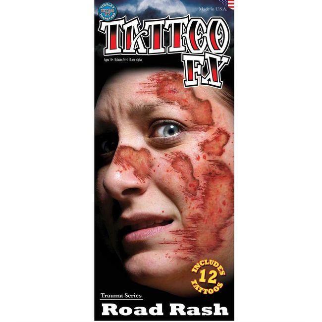 Loftus TT-TR105 Tinsley Tattoo FX Halloween Costume Makeup Road Rash Temporary Tattoo, One Size