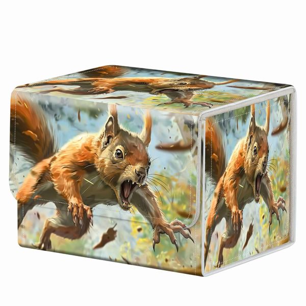 Strong Magnet Card Case Deck Box Mtg Card Box Playing Card Box Magic Deck Box Tcg Up to 200 Cards Creative Pattern Trading Card Storage Box for Collectible Card Games, A Squirrel With Sharp Claws