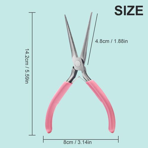 Supper Long Acrylic UV Gel Tips Sculpture Tweezers Clip, C Curve Nail Art Tools Nail Pincher Nipper, Stainless Steel Nail Shaping Tweezers for Manicure, Pedicure (Pink)