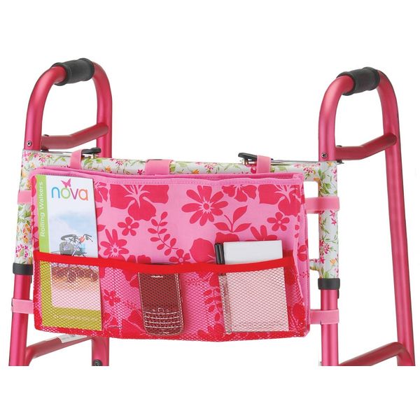 NOVA Walker Bag, Tote Bag for Walkers, Universal Fit on All Folding Walkers, Aloha Pink