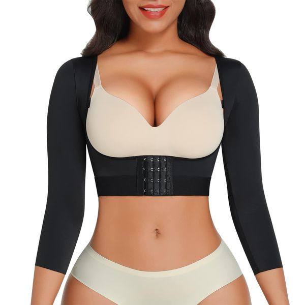 FeelinGirl Arm Compression Shaper Tops for Breast Lift Post Surgery Chest Up Shapewear Posture Corrector Black L