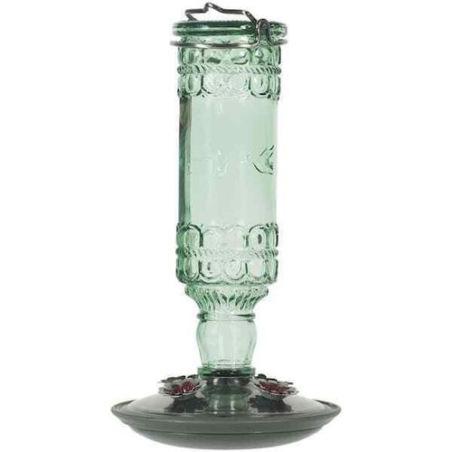 Perky-Pet Green Antique Bottle Decorative Glass Hummingbird Feeder 10oz Capacity