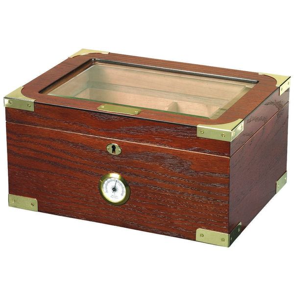 Quality Importers The Milano Elegant Cigar Humidor, Tempered Glasstop, Cedar Spanish Divider, Brass Ring Glass Hygrometer, Holds Up to 100 Cigars