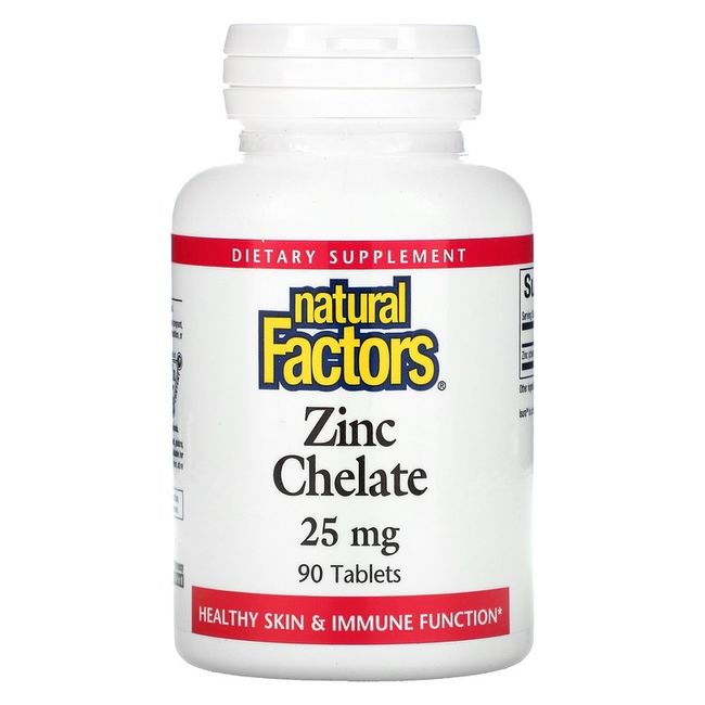 Natural Factors Zinc Chelate 25mg 90 Tablets, 15 mg