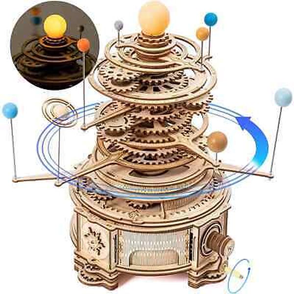 R0KR 316 Pieces 3D Wooden Puzzle Orrery Solar System Model Kit Crafts Desk Decor