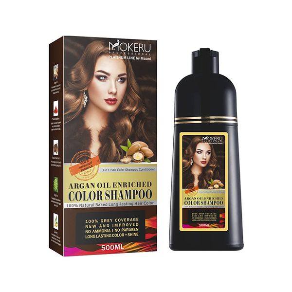 MOKERU Professional Argan Oil Hair Dye Color Shampoo 500 ML: Instant Fast Acting Long Lasting Signature Bundle by Maani (Purple)