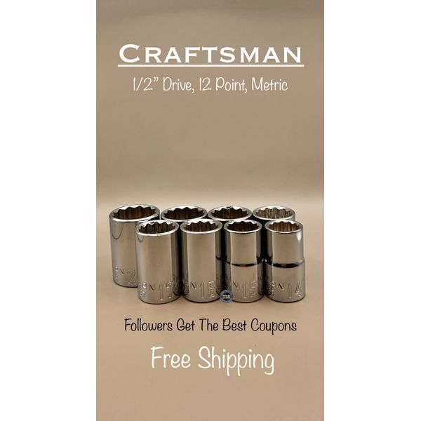 New Craftsman Socket Set 1/2" Inch Drive 12 Point 8 Piece Metric