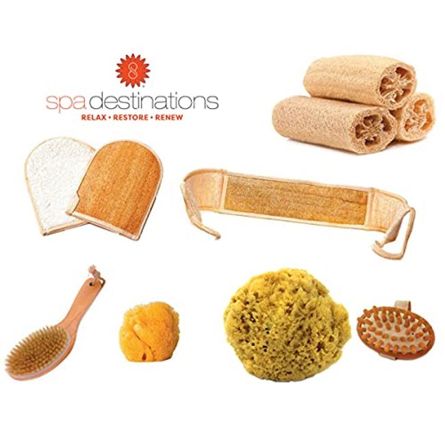 Premium Natural Exfoliating Loofah Glove Pad Body Scrubber by Spa