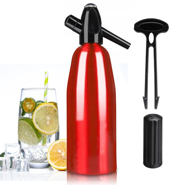 Soda Wassersprudler,1L Soda Maker,Soda Siphon mit Druckregler,Aluminium-Sprudelwasserbereiter für Hausgemachte Säfte,Mojitos,Cocktails,Getränke