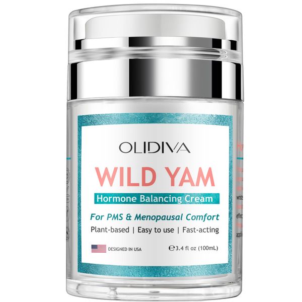 Olidiva Hormone Balancing Wild Yam Root Cream - for PMS & Menopausal Comfort - Day & Night Cream for Hot Flashes & Night Sweats (3.4 oz)