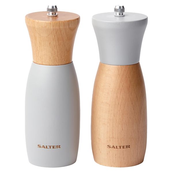 Salter BW11710EU7 Origins Set – Manual Spice Mills, Salt and Pepper Shakers, Universal Ceramic Grinder, Adjustable Fine to Coarse, Twist to Grind, Natural Beech Wood